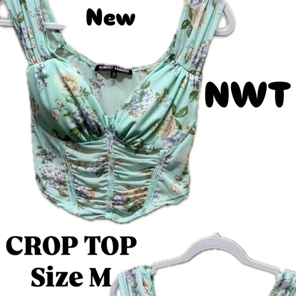 Almost Famous Floral Corset-Style Crop Top - Size M - NWT - Picture 2 of 5